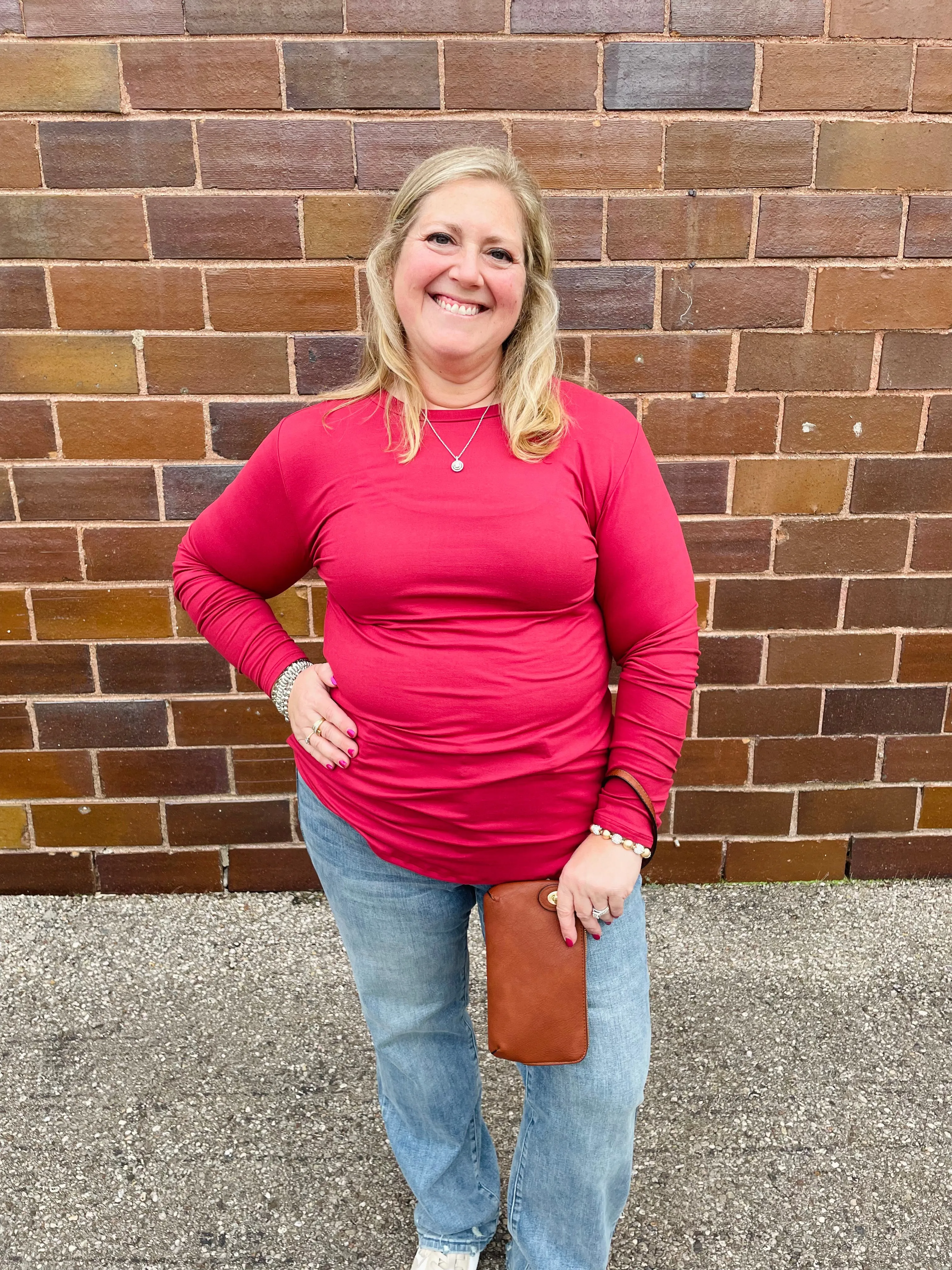Rounded Bottom Solid Basic Long Sleeve Top - Assorted Colors