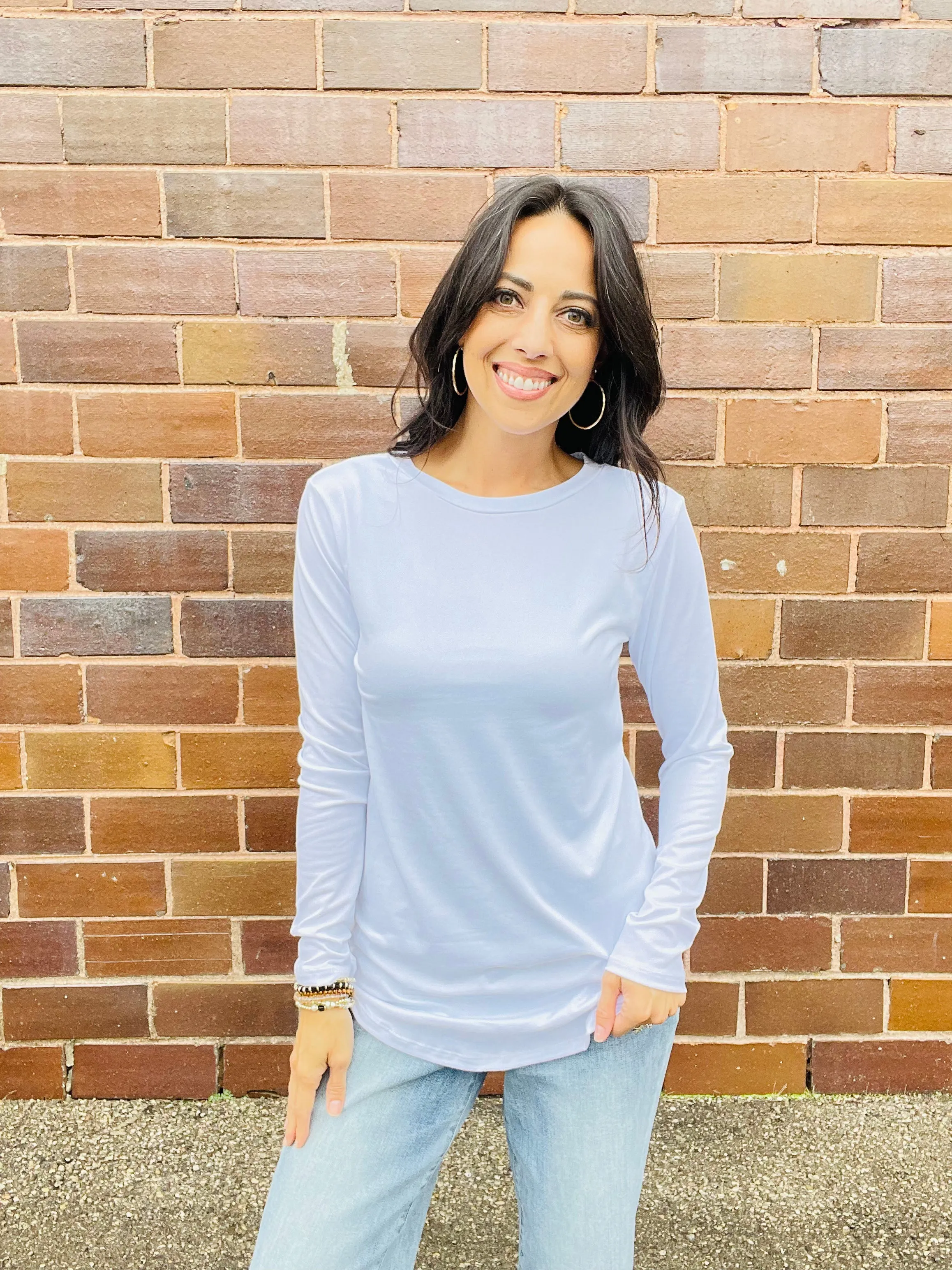 Rounded Bottom Solid Basic Long Sleeve Top - Assorted Colors