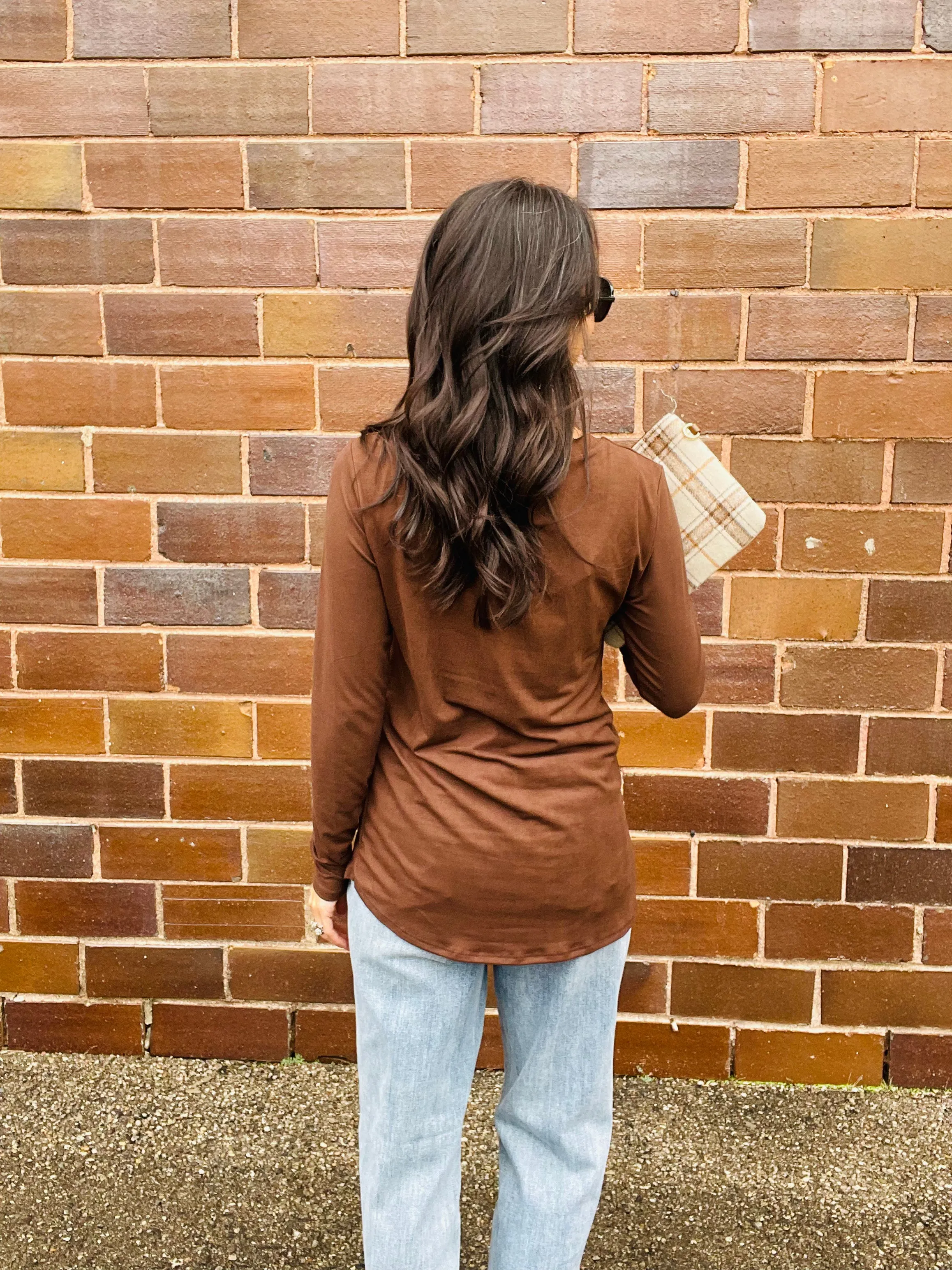 Rounded Bottom Solid Basic Long Sleeve Top - Assorted Colors