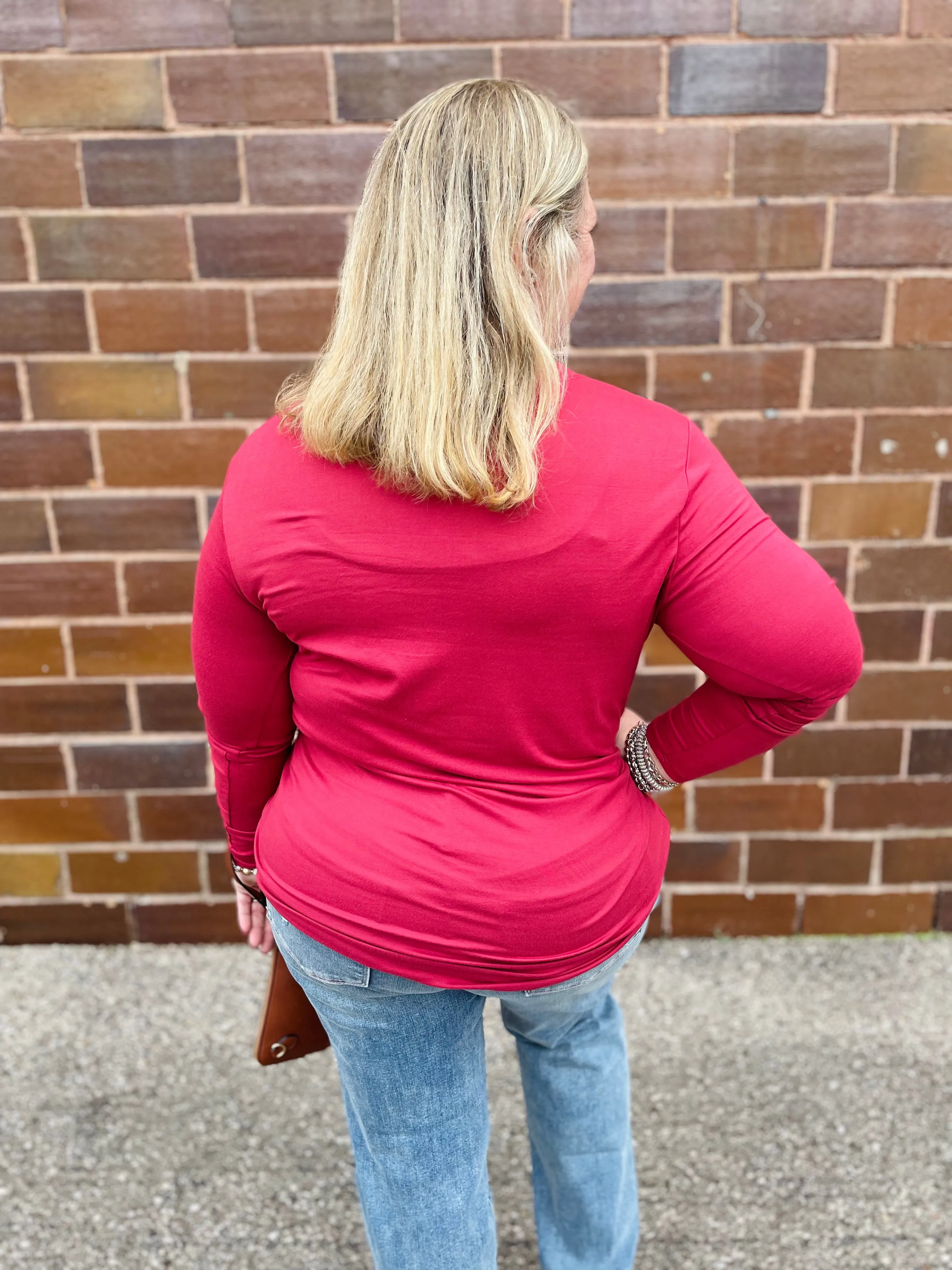 Rounded Bottom Solid Basic Long Sleeve Top - Assorted Colors