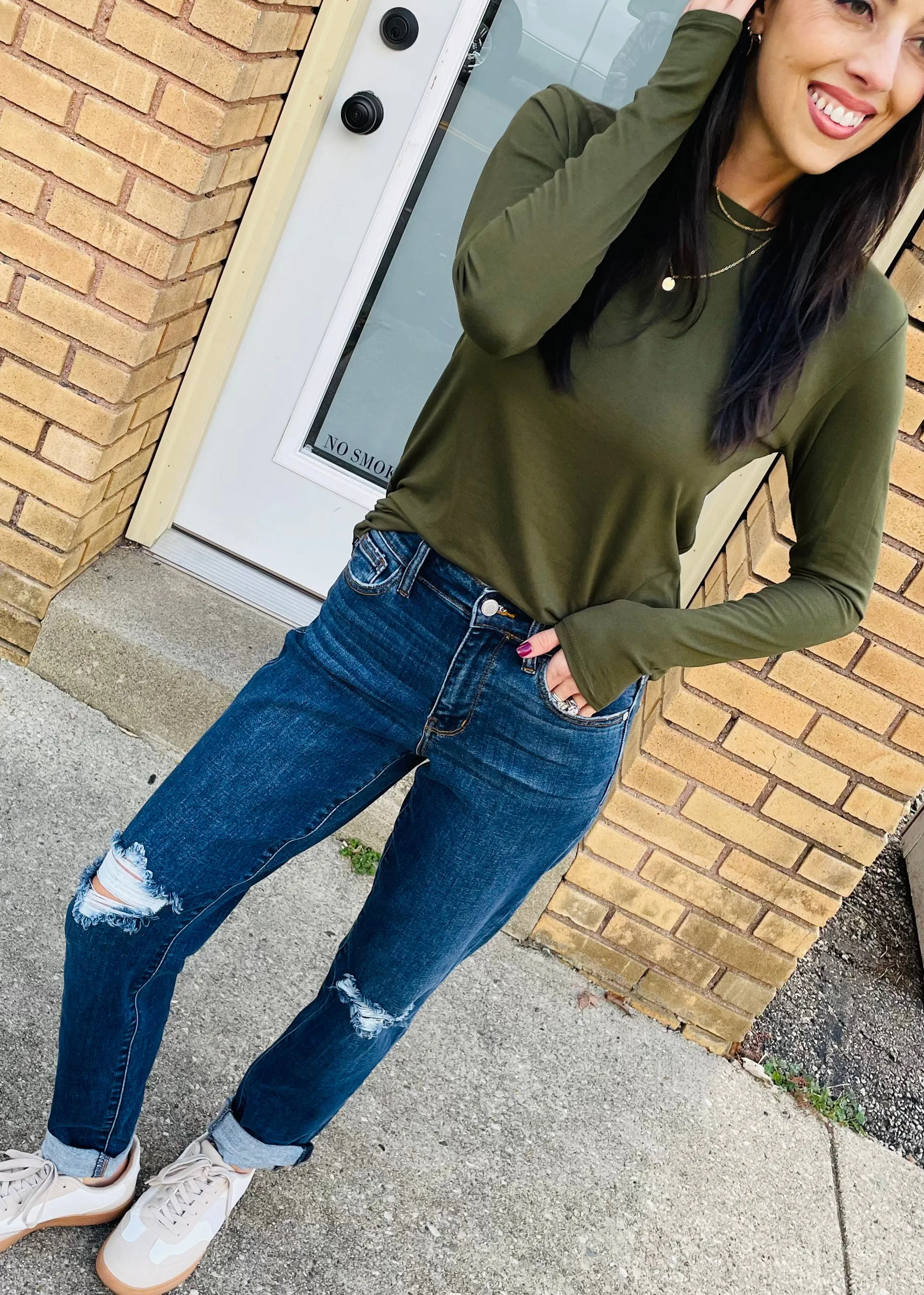 Rounded Bottom Solid Basic Long Sleeve Top - Assorted Colors