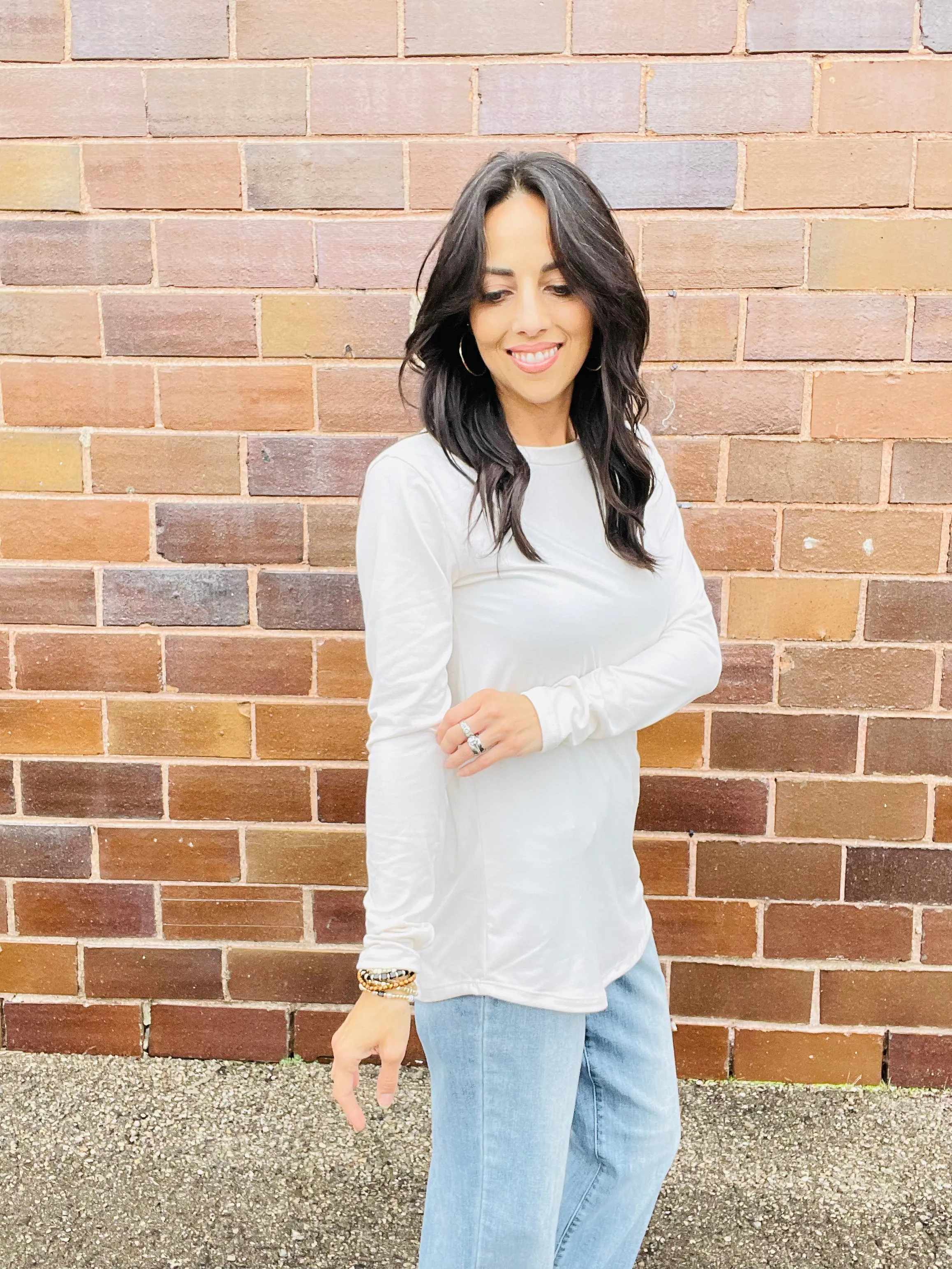 Rounded Bottom Solid Basic Long Sleeve Top - Assorted Colors
