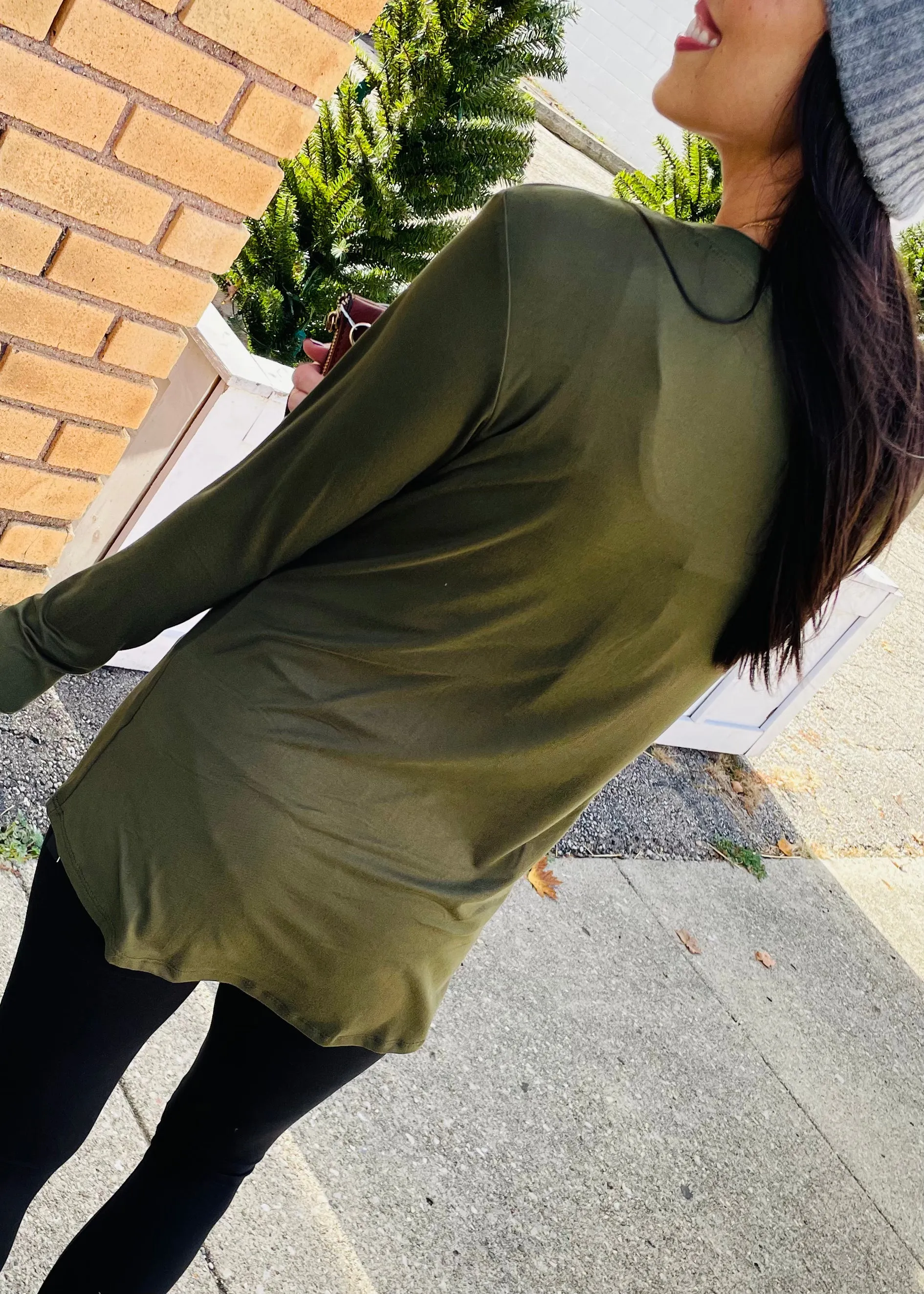 Rounded Bottom Solid Basic Long Sleeve Top - Assorted Colors