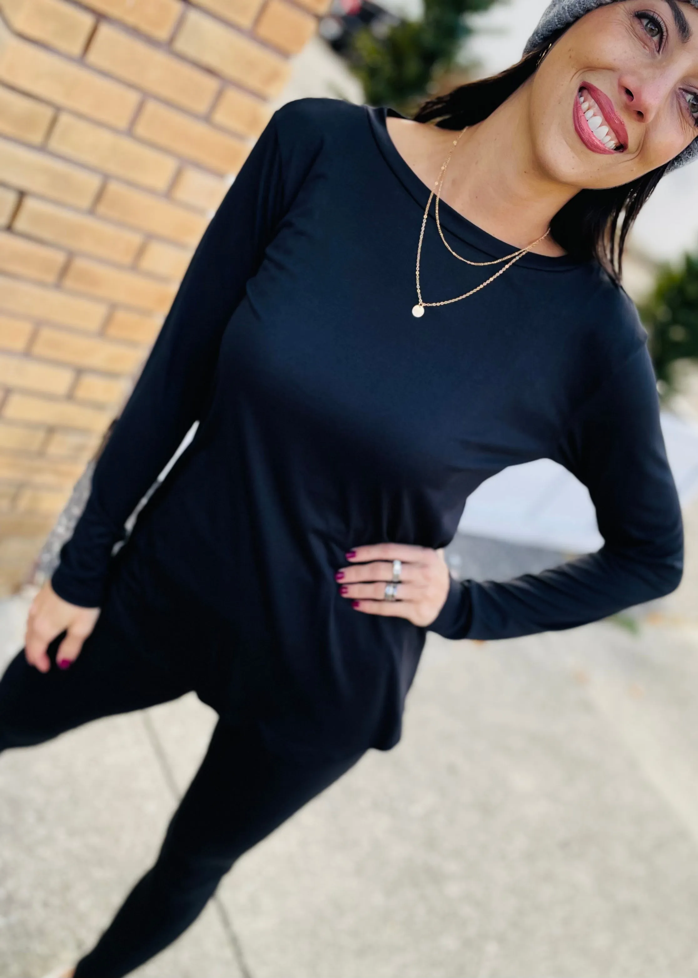 Rounded Bottom Solid Basic Long Sleeve Top - Assorted Colors