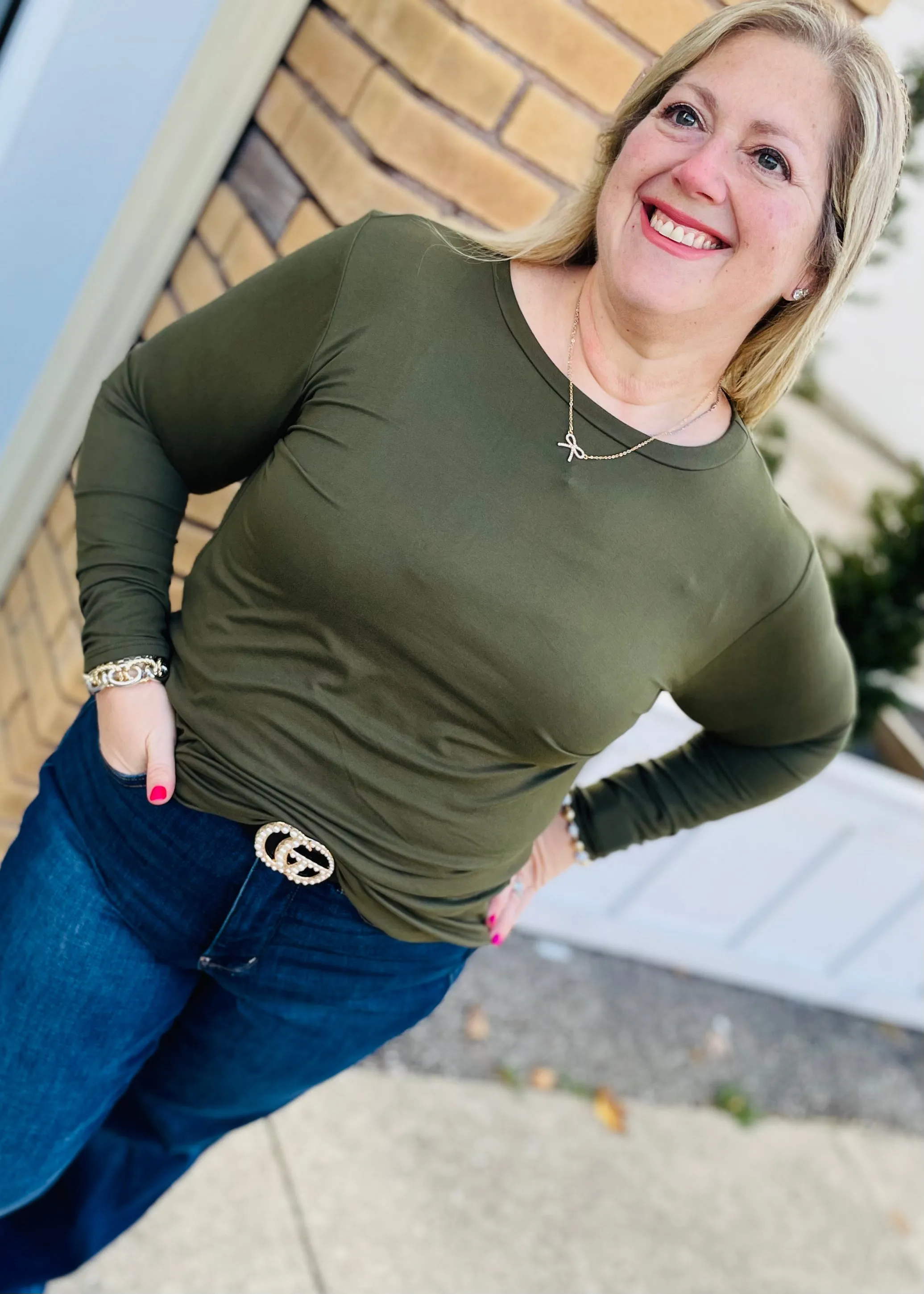 Rounded Bottom Solid Basic Long Sleeve Top - Assorted Colors