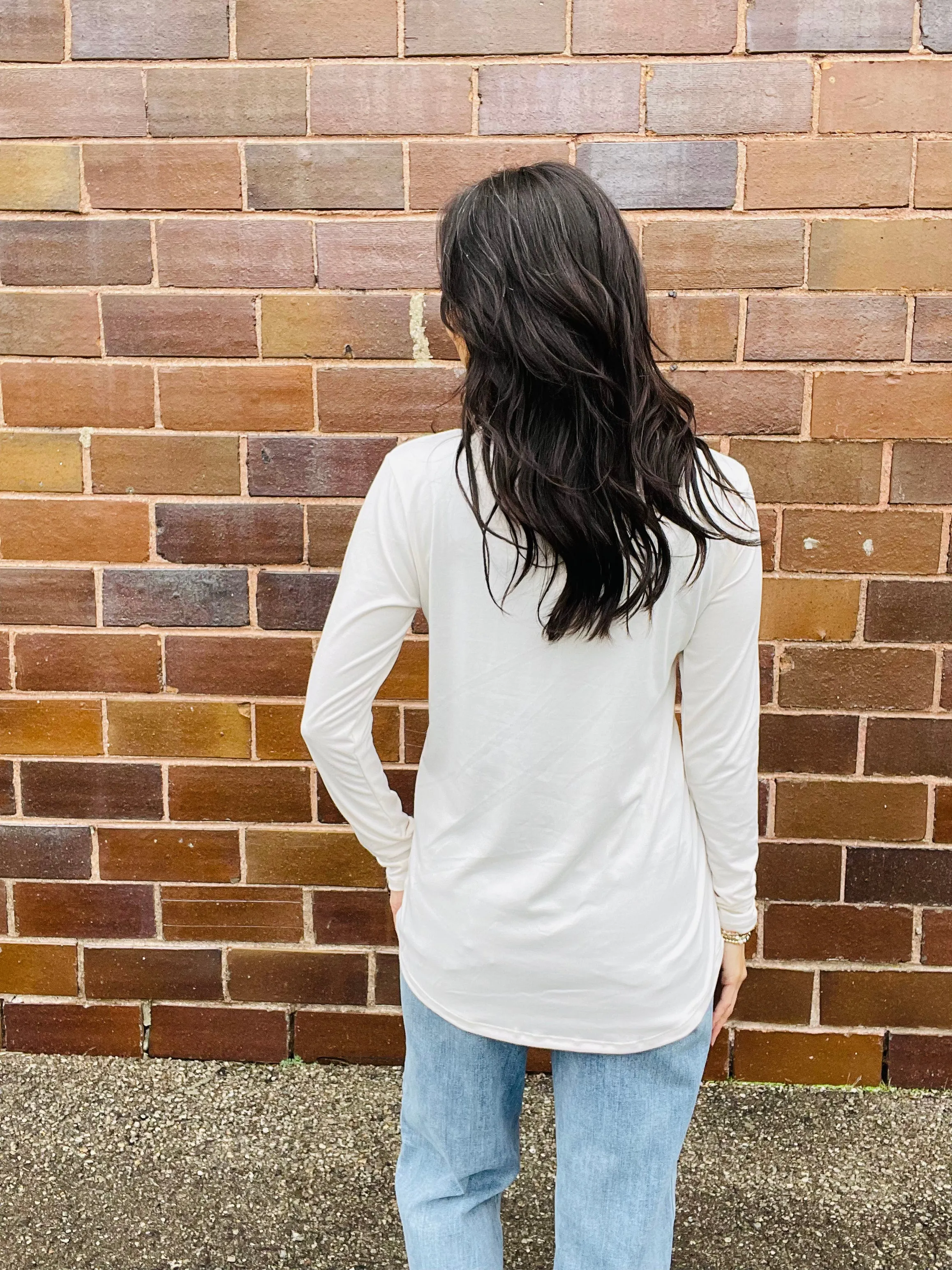 Rounded Bottom Solid Basic Long Sleeve Top - Assorted Colors