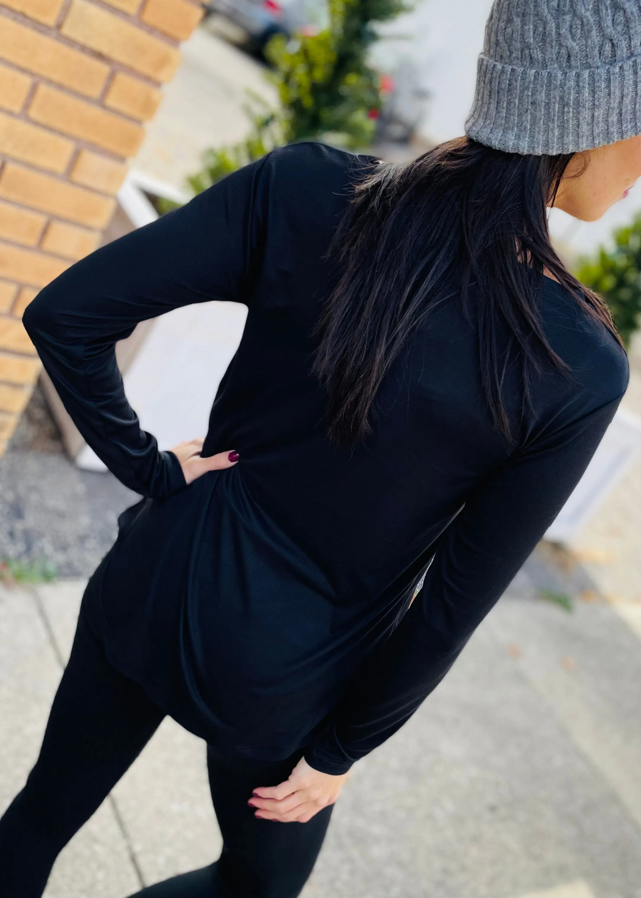 Rounded Bottom Solid Basic Long Sleeve Top - Assorted Colors
