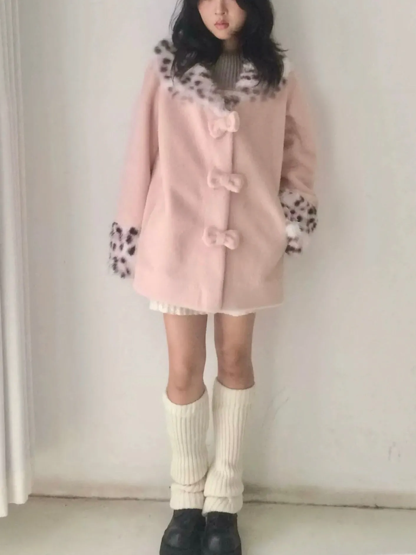 Sic Astra Coquette Kitty Pastel Pink Faux Fur Coat
