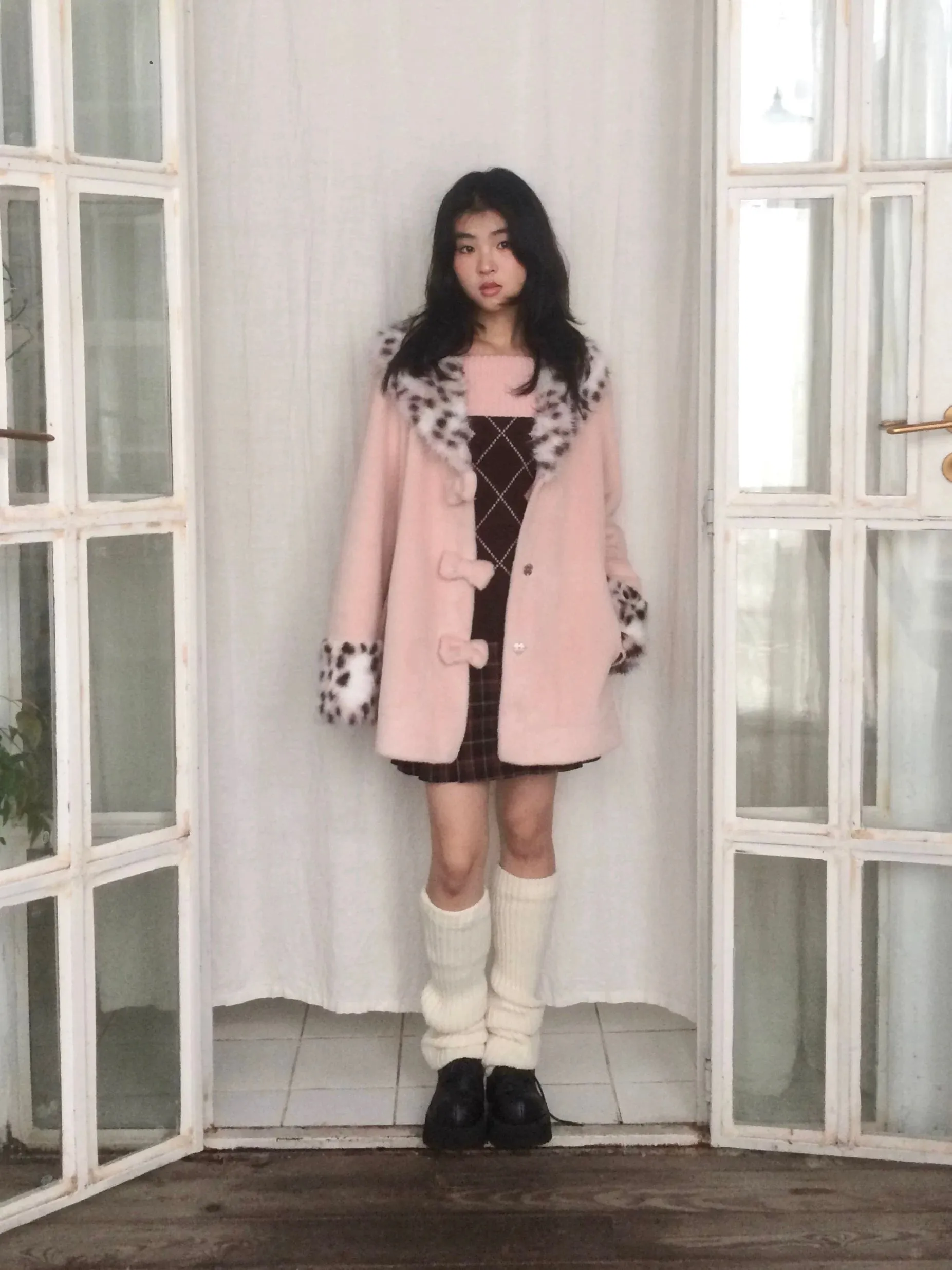 Sic Astra Coquette Kitty Pastel Pink Faux Fur Coat