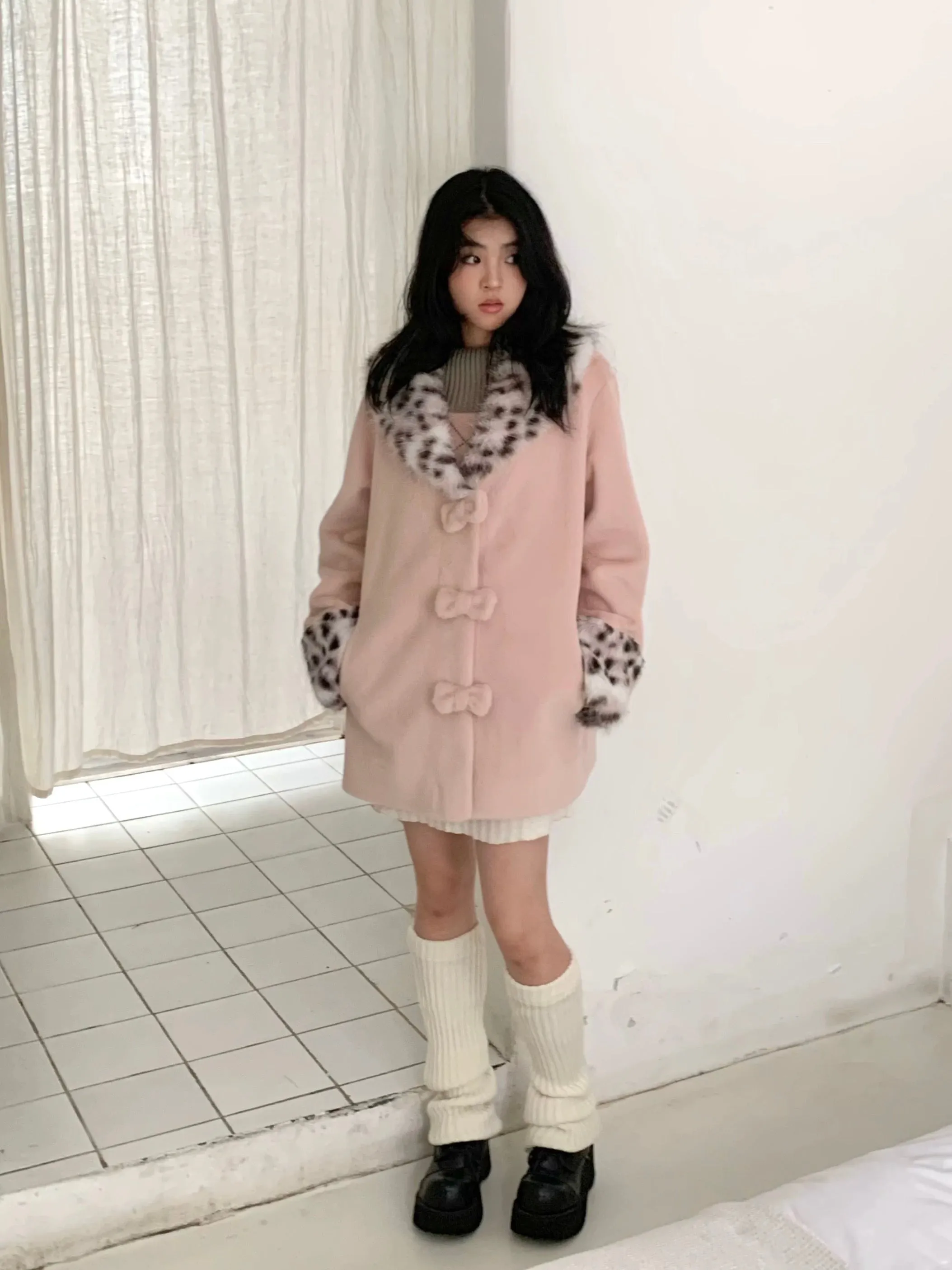 Sic Astra Coquette Kitty Pastel Pink Faux Fur Coat