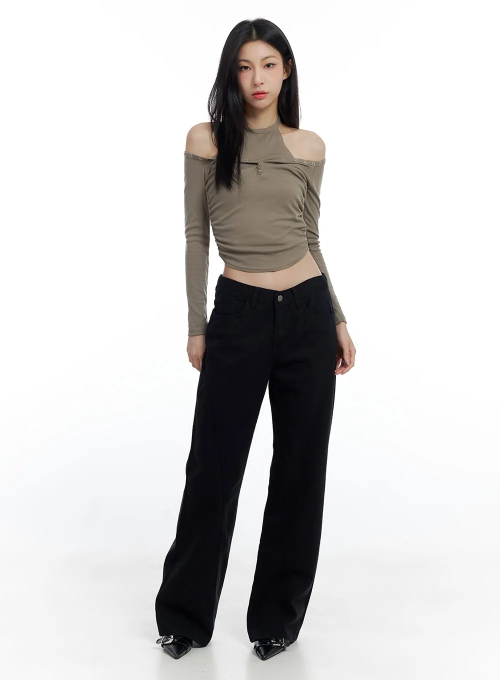 Solid Cotton Semi-Wide Pants CO425