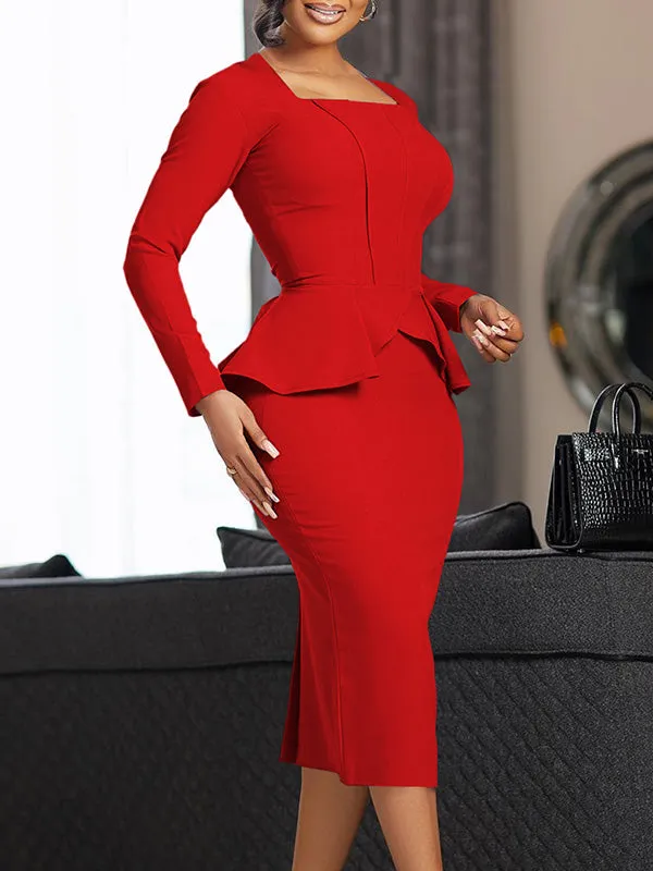 Solid Peplum Bodycon Dress