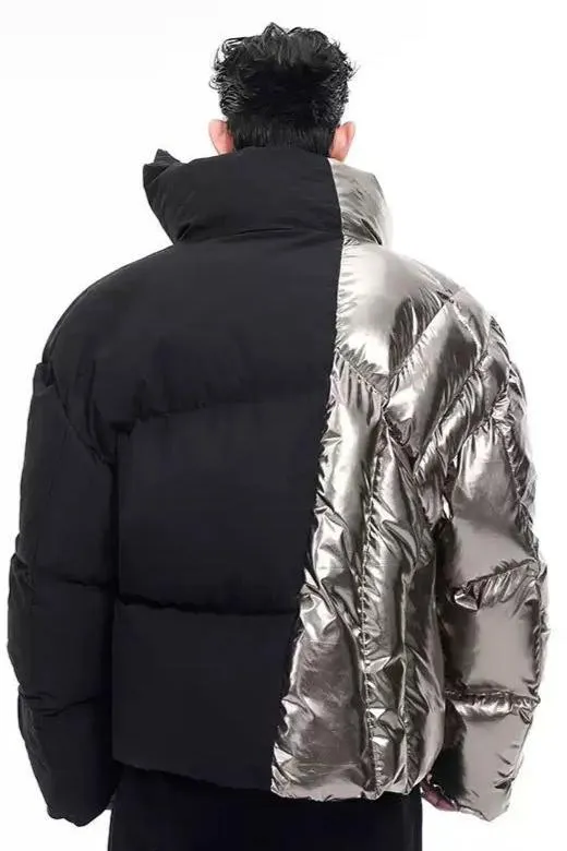 Spliced Ruched Sleeve Puffer Jacket