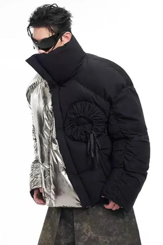 Spliced Ruched Sleeve Puffer Jacket