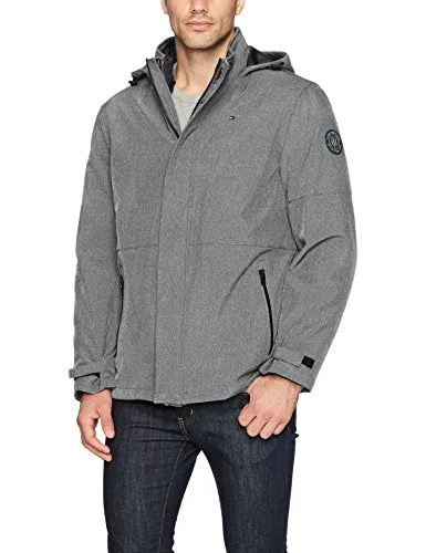 Tommy Hilfiger Men's 3-in-1 Soft Shell Jacket with Hooded Puffer Insert, Heather Grey, Small