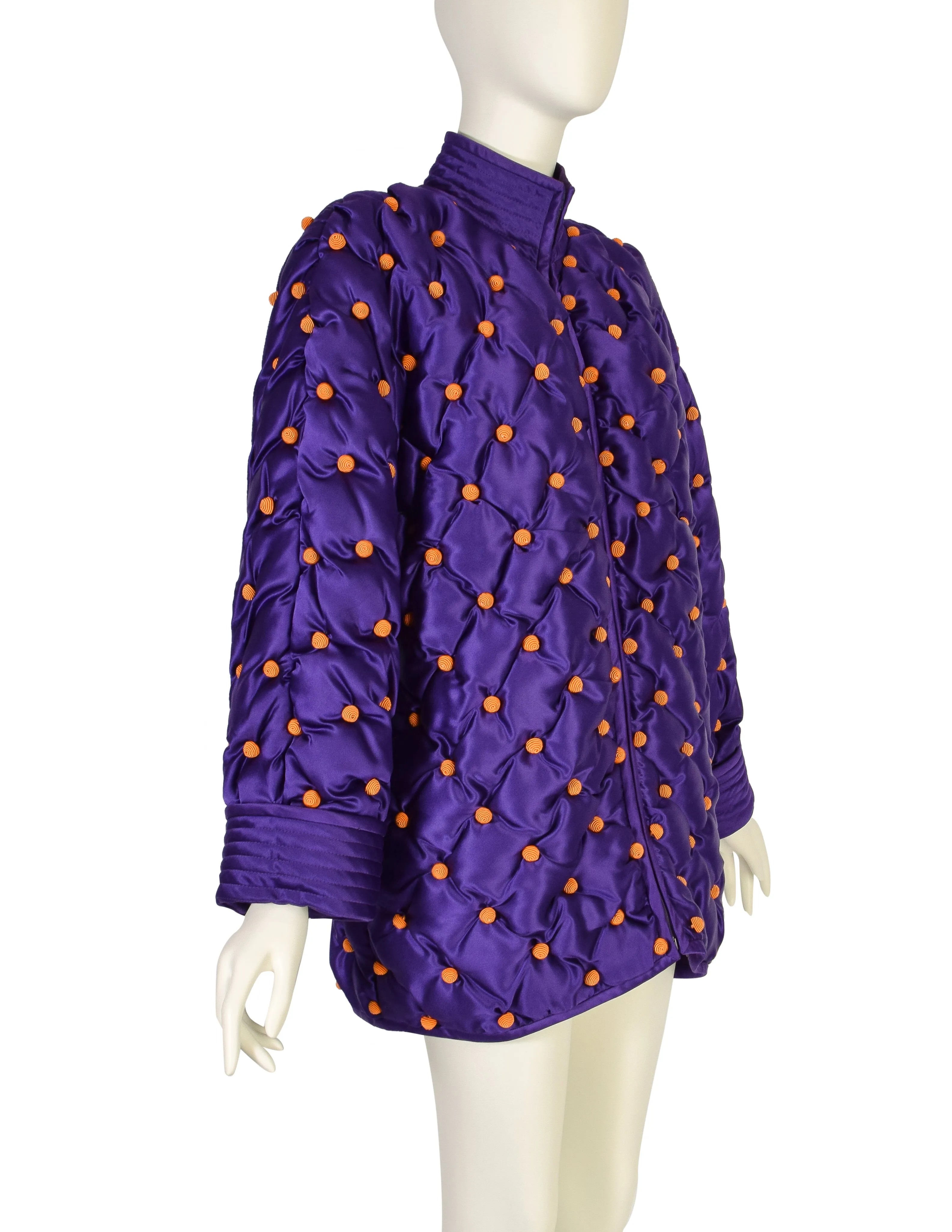 Valentino Vintage AW 1989 Purple Orange Silk Satin Tufted Embellished Jacket