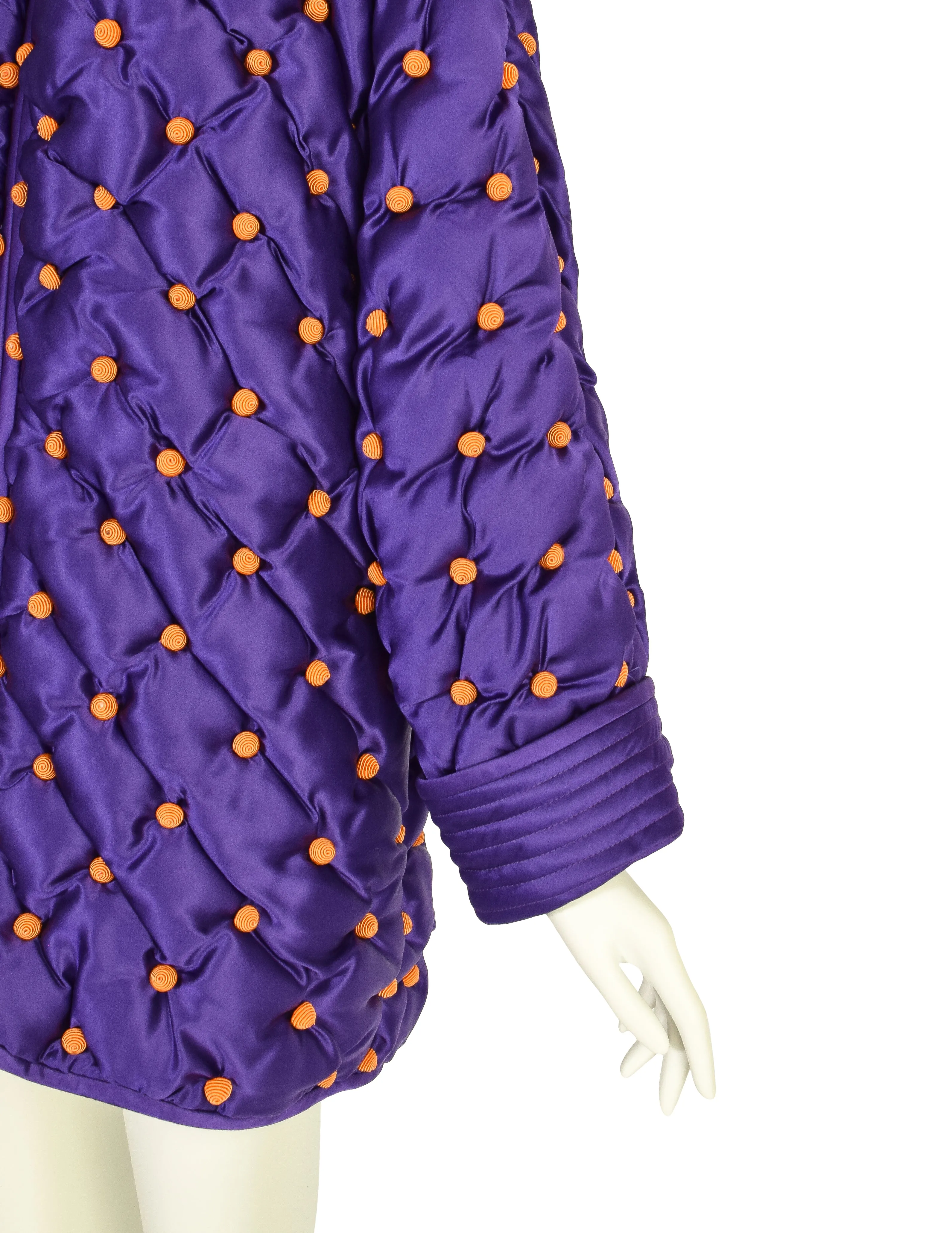 Valentino Vintage AW 1989 Purple Orange Silk Satin Tufted Embellished Jacket