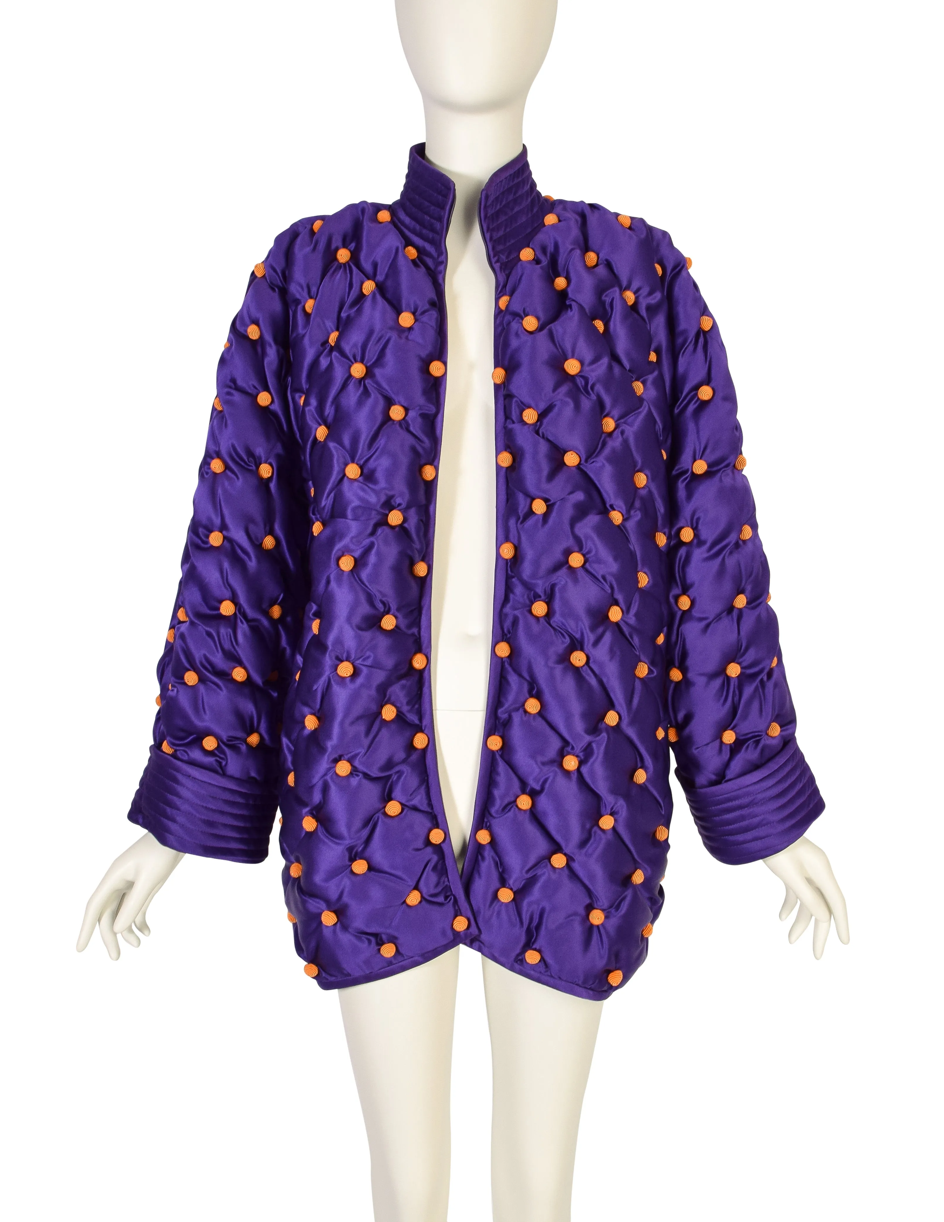 Valentino Vintage AW 1989 Purple Orange Silk Satin Tufted Embellished Jacket