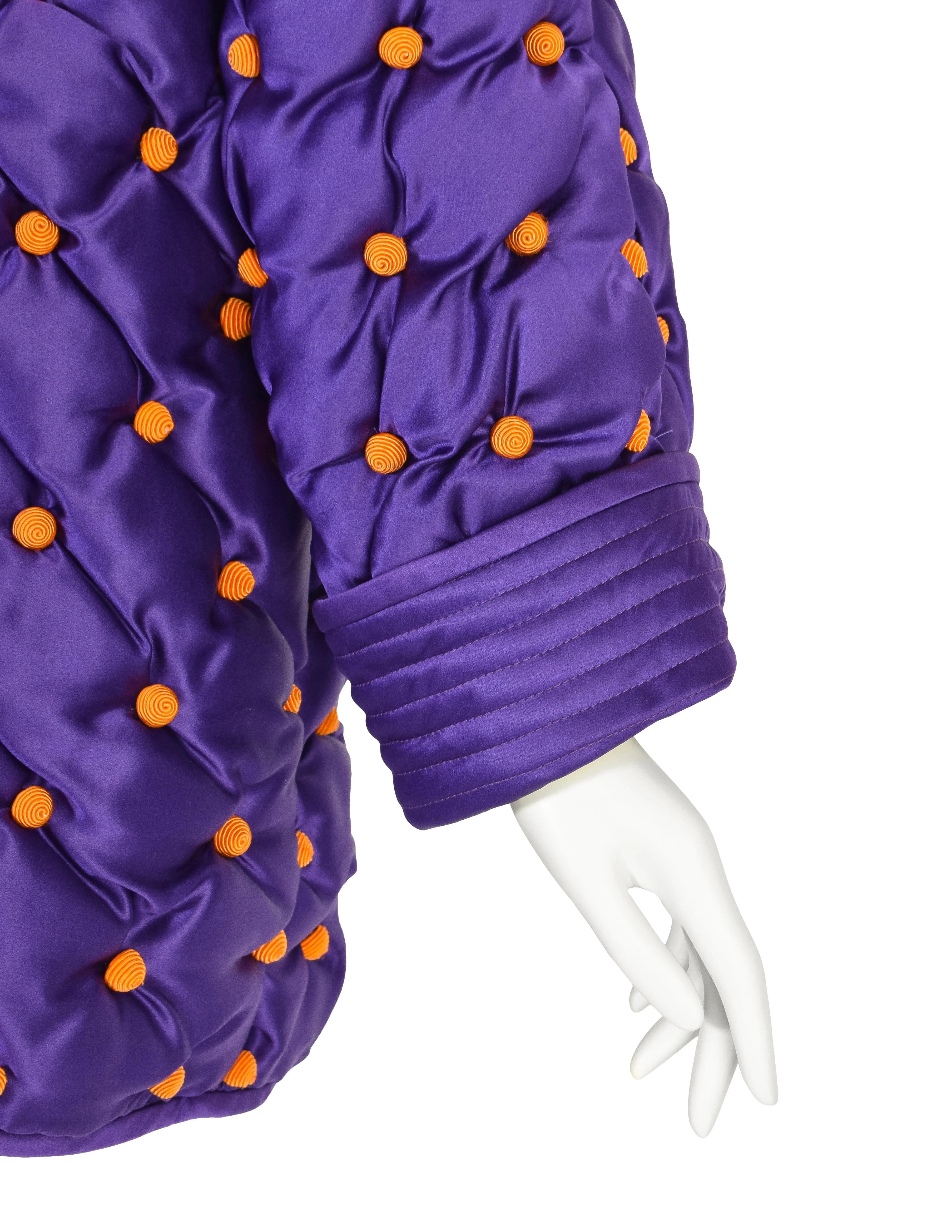 Valentino Vintage AW 1989 Purple Orange Silk Satin Tufted Embellished Jacket