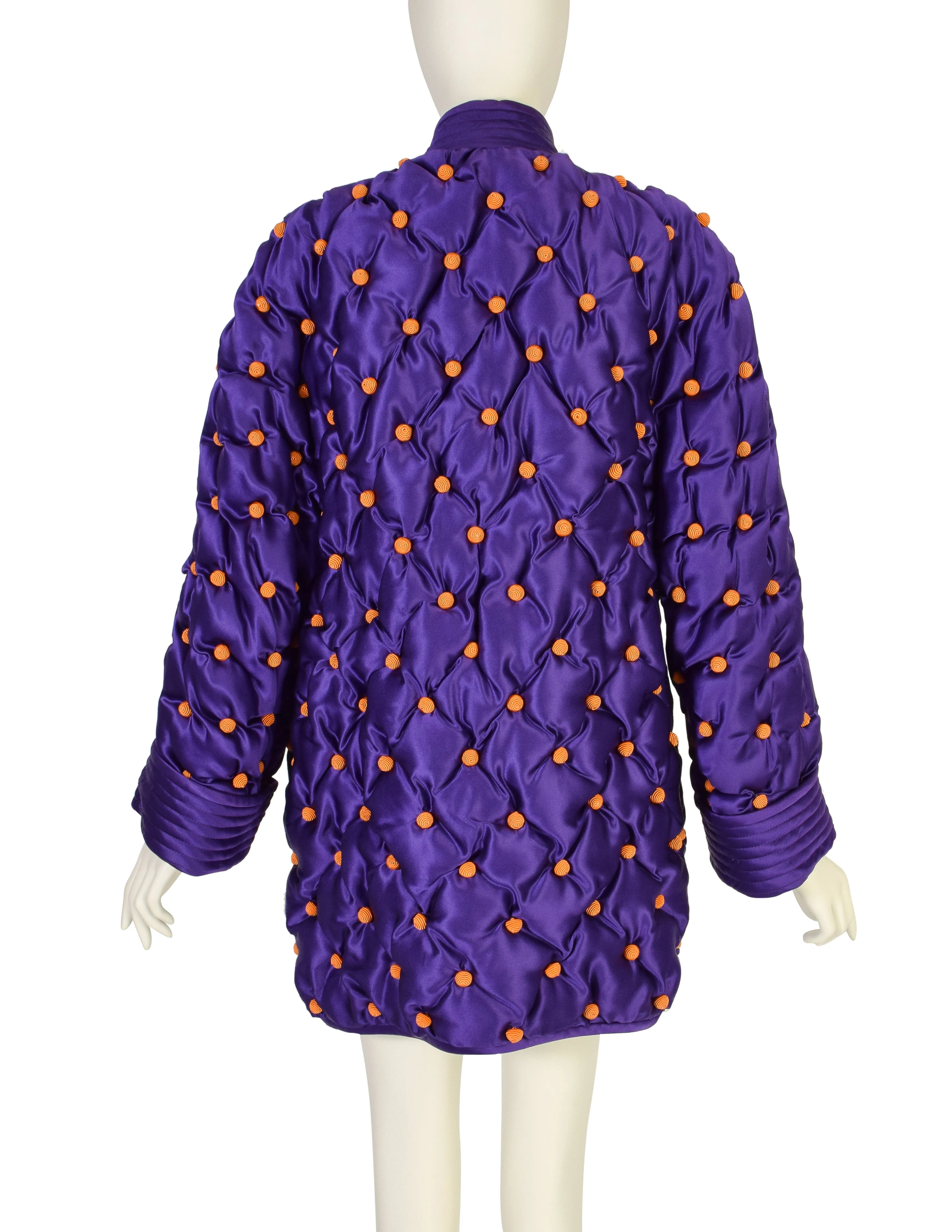 Valentino Vintage AW 1989 Purple Orange Silk Satin Tufted Embellished Jacket