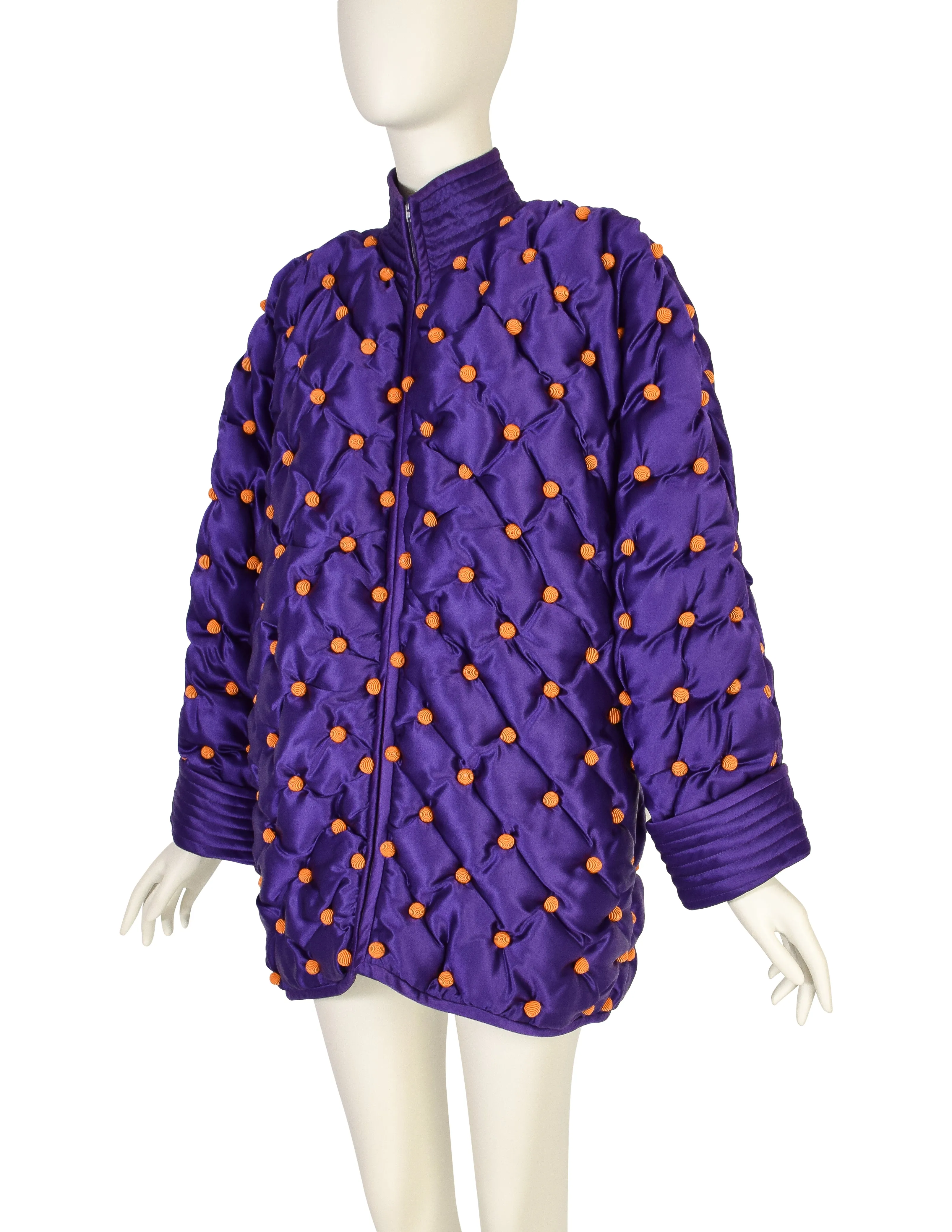 Valentino Vintage AW 1989 Purple Orange Silk Satin Tufted Embellished Jacket