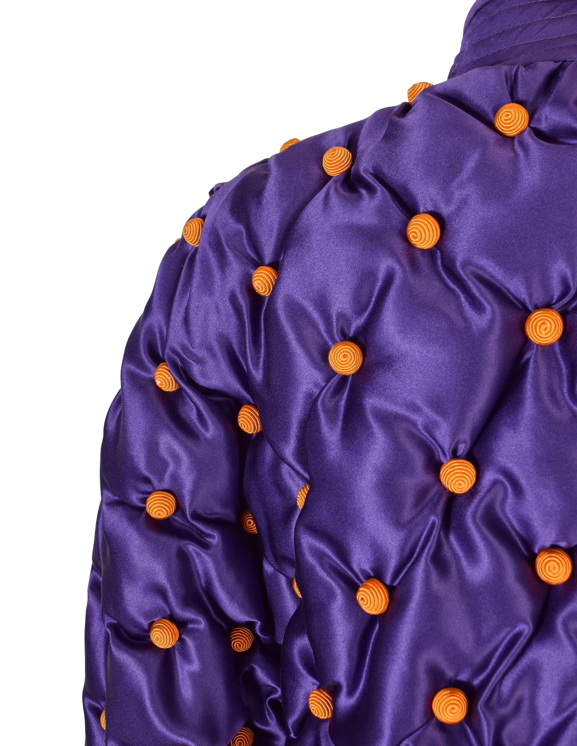 Valentino Vintage AW 1989 Purple Orange Silk Satin Tufted Embellished Jacket
