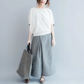 White and Grey Striped Wide Leg Pants