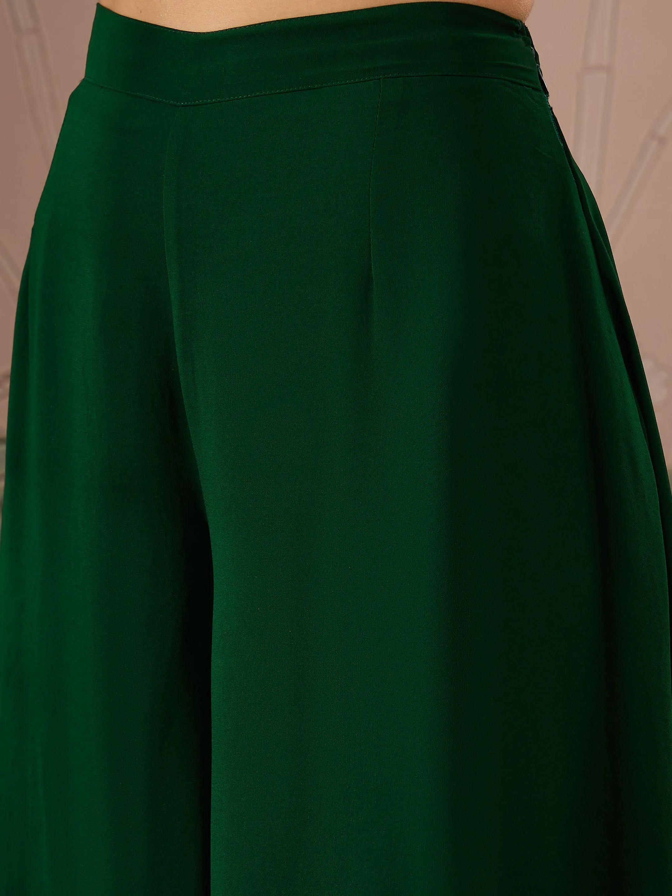 Women Emerald Green Sequins Peplum Top With Flared Pants