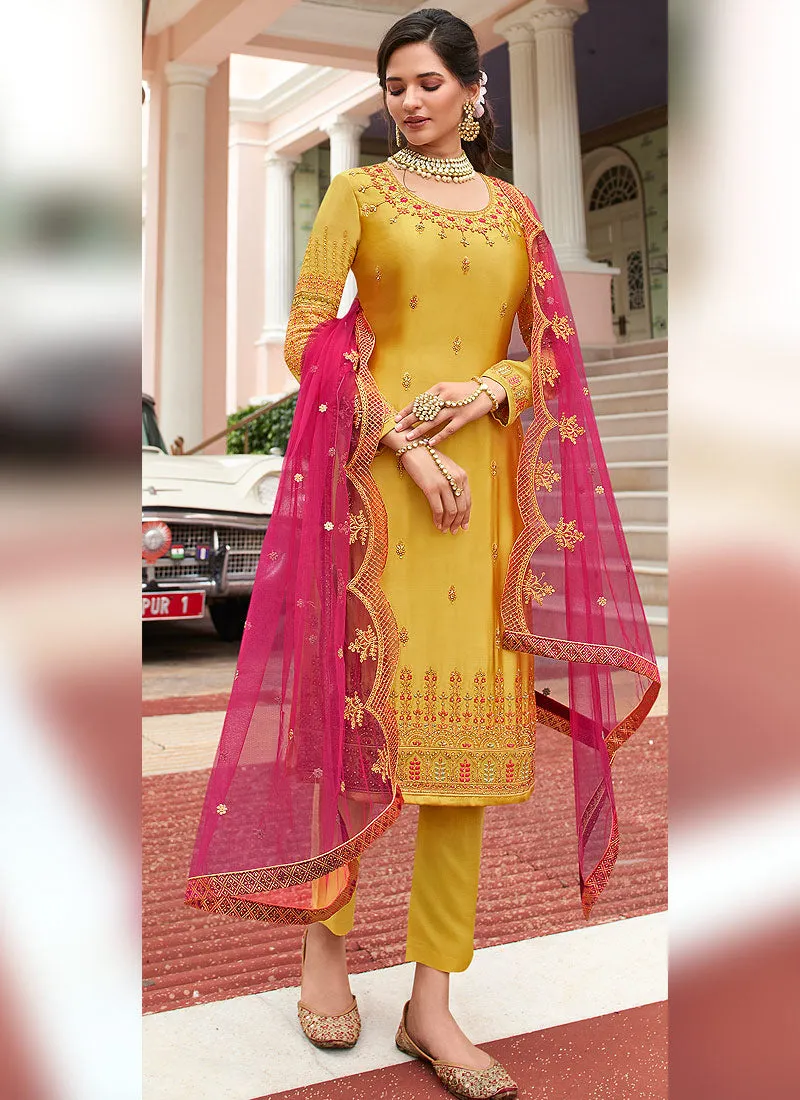 Yellow Embroidered Sharara Suit