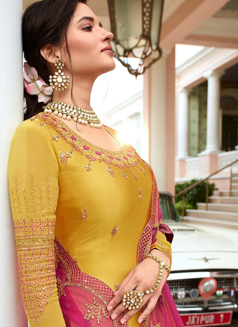 Yellow Embroidered Sharara Suit